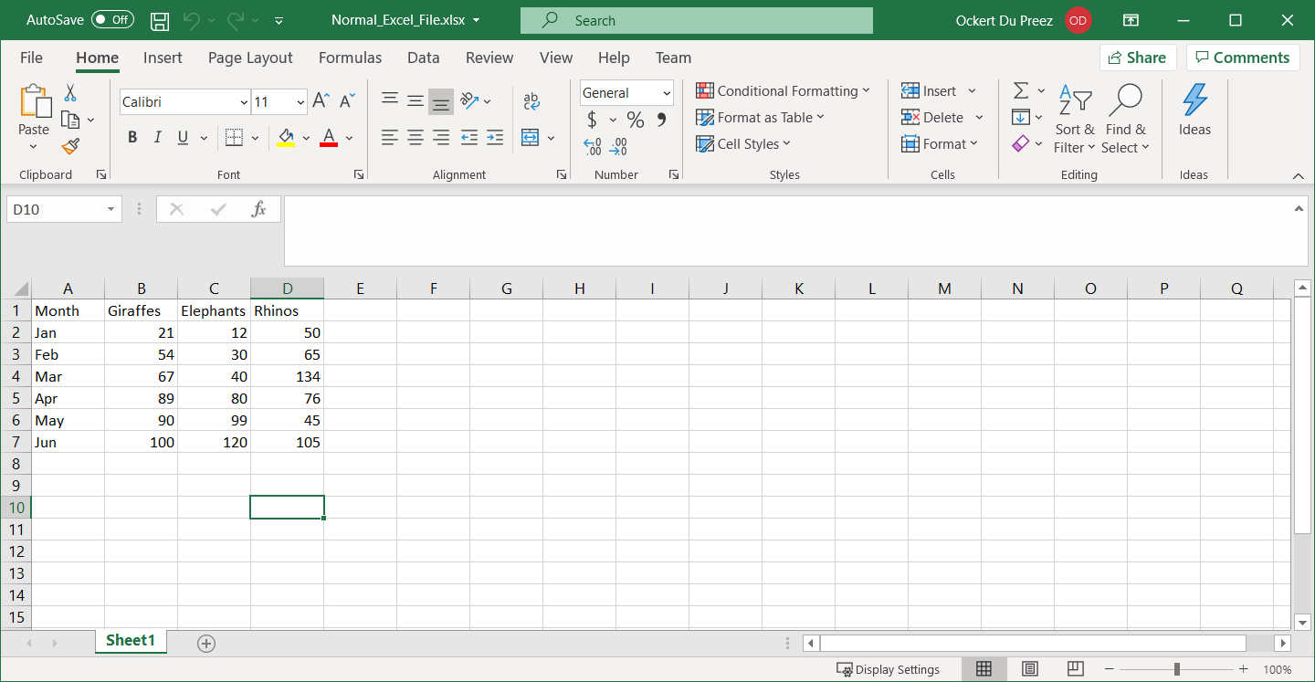 Create a CSV file using C#, Figure 2: Excel data to be converted to CSV