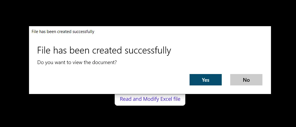 Read, Create, and Edit Excel Files in .NET MAUI, 図2: Excelポップアップを作成